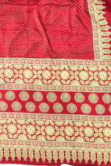 Vivid Red Bindi Polka Dots Print Semi Modal Crepe Silk Saree