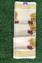 Kerala Golden Tissue set saree Sunflower Print