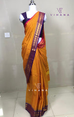 Pure Chettinad Cotton Check Zari Border Orange Color