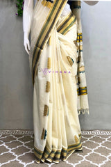 Handloom Kerala Cotton Lotus Jacquard Weaving Set Saree
