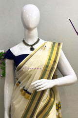 Handloom Kerala Cotton Lotus Jacquard Weaving Set Saree