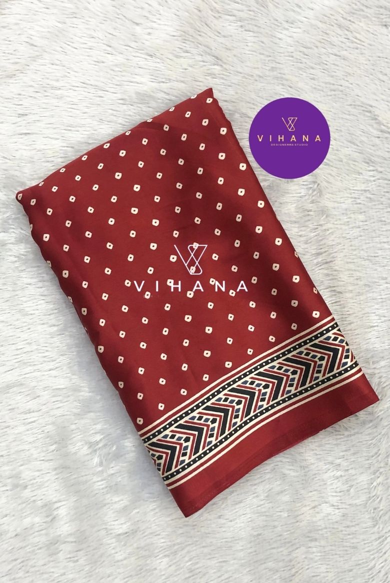Deep Maroon Bandini Print Premium Modal Silk Saree
