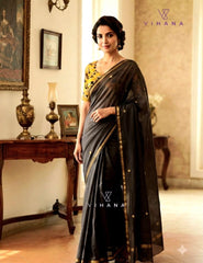 Maheswari Cotton Silk  Saree Black Color