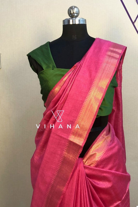 Pink Kota Mini Check Mangalagiri Silk