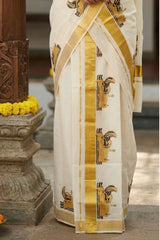 Kerala Traditional Kasavu Set Mundu with Classic Lord Mahavishnu Prints