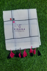 White 120 count Pure Mulcotton Saree