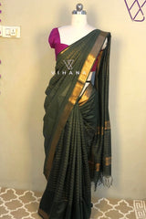 Bottle Green Kota Mini Check Mangalagiri Silk
