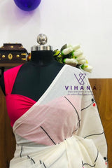White 120 count Pure Mulcotton Saree