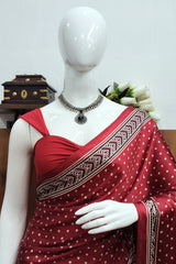 Deep Maroon Bandini Print Premium Modal Silk Saree