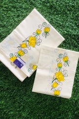 Kerala Cotton Set Mundu with Yellow Lotus Print