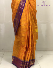 Pure Chettinad Cotton Check Zari Border Orange Color