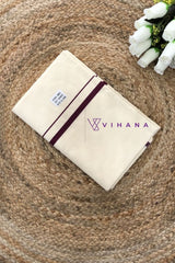 Dark Magenta Puliyilakara Cotton Set Saree