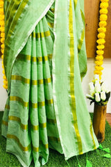 Green 120 Count Pure Mulcotton Saree