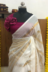 White 120 Pure Mulcotton Saree