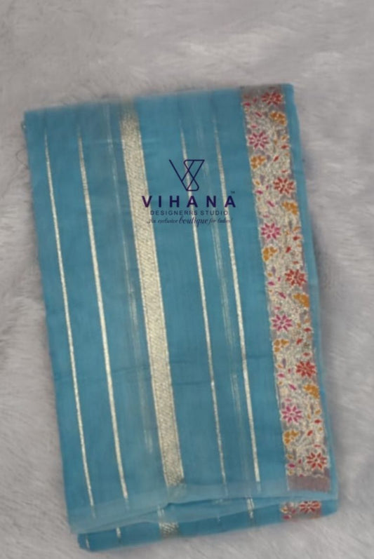 Light Blue Linen Cotton Saree