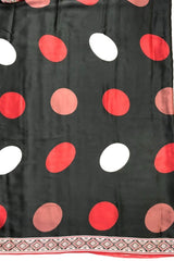 Coal Black Polka Dot Satin Modal Silk Saree