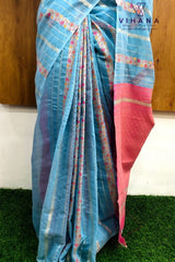 Light Blue Linen Cotton Saree
