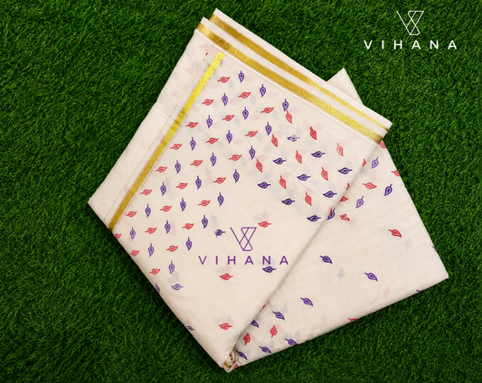 Kerala Set Saree with Jasmine Bud Design