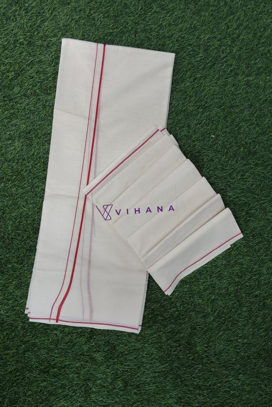 Puliyilakara Set Mundu with Thin Red Kara