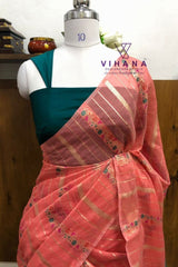 Light Peach Linen Cotton Saree