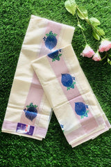 Kerala Cotton Set Mundu with Rose Gold Border