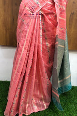 Light Peach Linen Cotton Saree