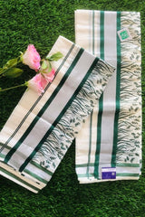 Elegant Cotton Set Mundu with Green Leaf Print