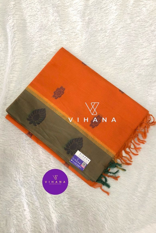Rust Orange Pure Handloom Soft Cotton Saree