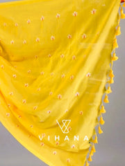 Khadhi Cotton Saree Yellow Silve Flower Embroidery- VS510
