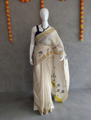 Golden Tissue Set Saree with Floral Bouquet Embroidery-VS079
