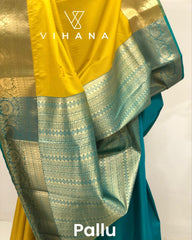 Art Soft Silk Saree – Mustard & Peacock Green Color