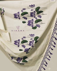 Kerala Saree Violet Color Lotus Print-VS365