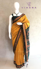 Kanchi Cotton Saree Yellow with Green Color