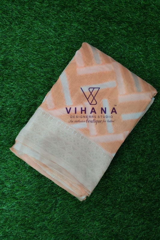 Elegant Peach Cotton Linen Saree