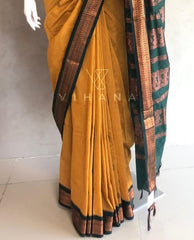 Kanchi Cotton Saree Yellow with Green Color