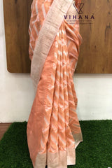 Elegant Peach Cotton Linen Saree