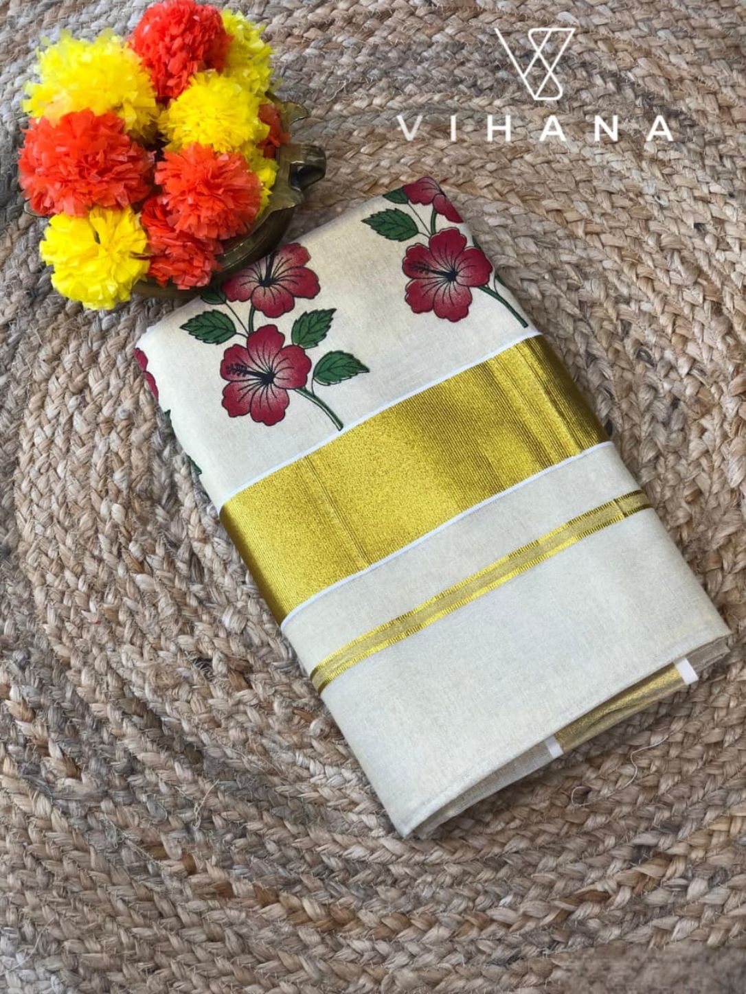 Golden Tissue Kerala Set Saree - VS401