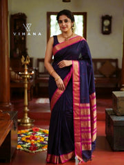 Kanchi Cotton Saree Navy Blue Color-VS511