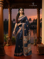 Premium Gajji Modal Silk Saree – Navy Blue Color-VS527