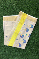 Golden Tissue Set Saree with Floral Bouquet Embroidery