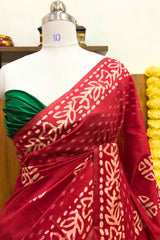 Dark Red Kota Silk Katwar Batik Print Saree