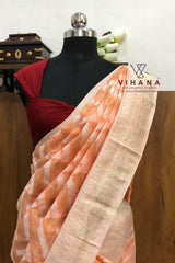 Elegant Peach Cotton Linen Saree