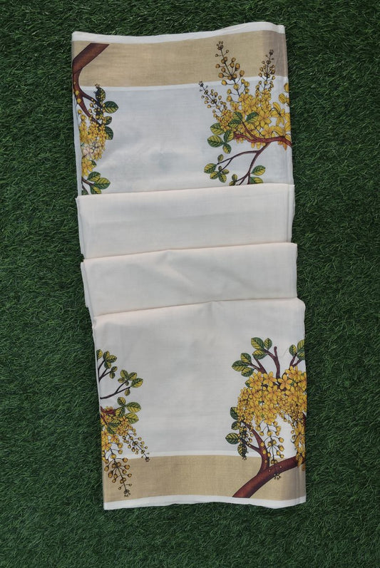 Kerala Handloom Kanikkonna Printed Set Saree