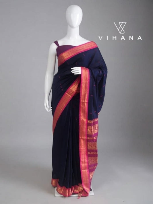 Kanchi Cotton Saree Navy Blue Color-VS511