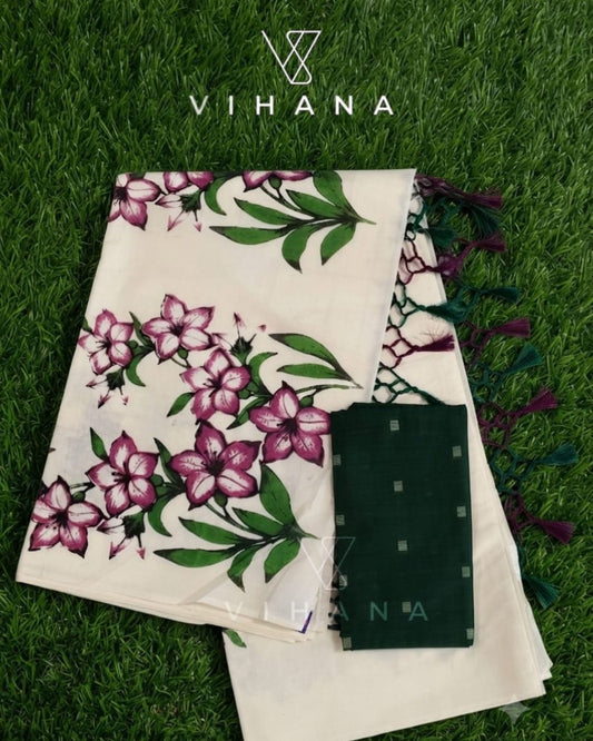 Kerala Set Saree with Floral Print
