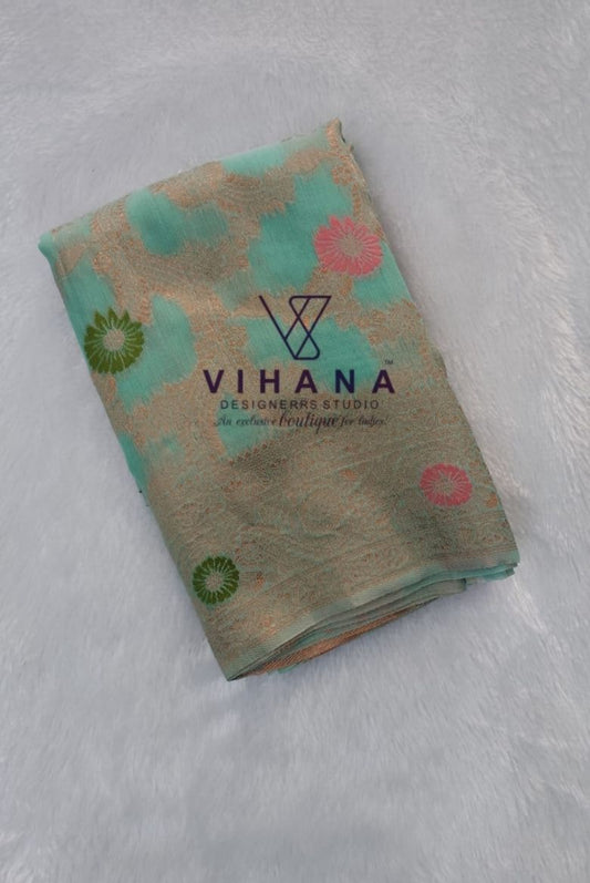 Sea Green Banarasi Silk Saree