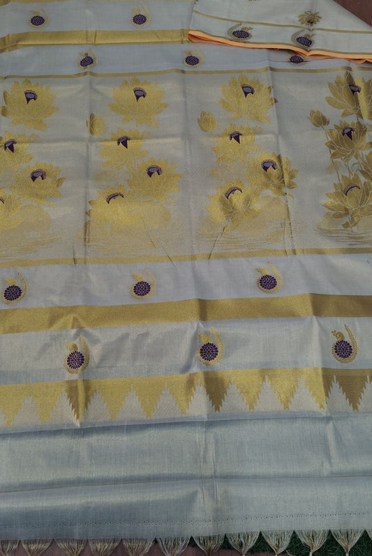 Premium Tissue Set Saree with Peacock Border