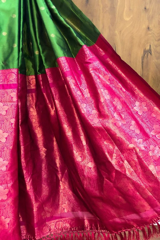Olive Green Soft Semi Silk Saree