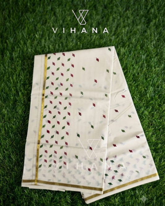 Kerala Set Saree with Jasmine Bud Design