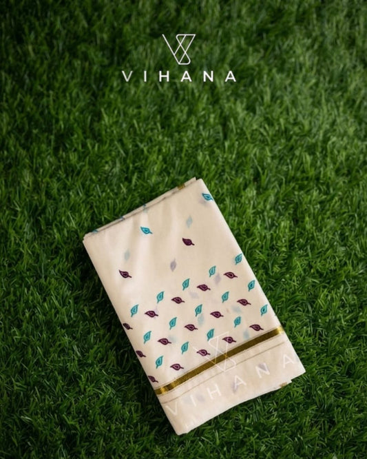 Kerala Set Saree with Jasmine Bud Design